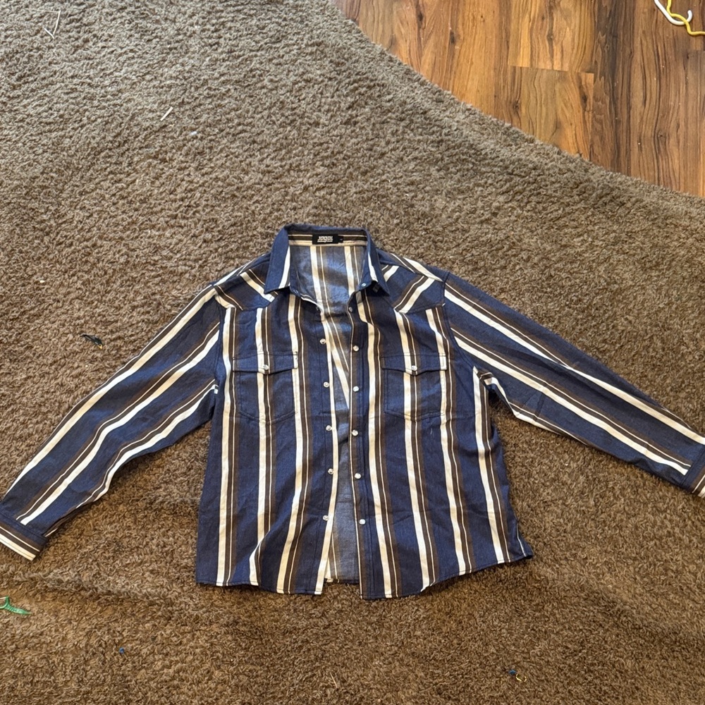 Men's Navy Striped Dress Shirt